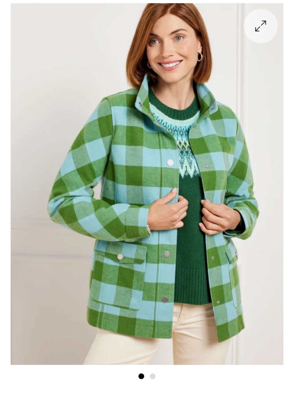 NWT TALBOTS FIELD JACKET - BELLE CHECK, wool blend, blue & green, large